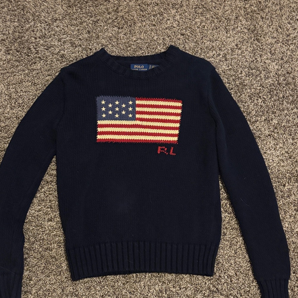 Ralph Lauren Dark Blue Sweater with Flag Motif